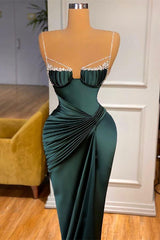 Gorgeous Dark Green Spaghetti Straps Mermaid Prom Dress With Beadings