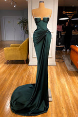 Gorgeous Dark Green Spaghetti Straps Mermaid Prom Dress With Beadings