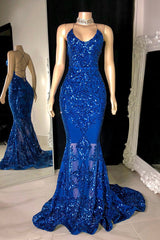 Gorgeous Halter V Neck Sleeveless Mermaid Prom Dress Sequins Long