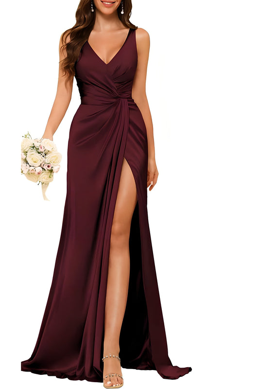 Sheath/Column V Neck Bridesmaid Dress with Slit