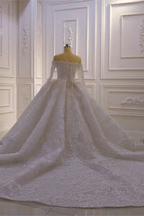 Luxurious Ball Gown Long Sleevesss 3D Lace Sweetheart Long Wedding Dress