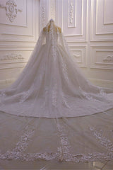 Luxurious Ball Gown Long Sleevesss 3D Lace Sweetheart Long Wedding Dress