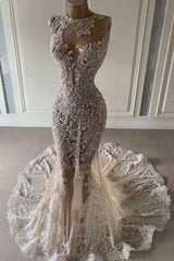 Mermaid Lace Appliques Tulle Wedding Dress