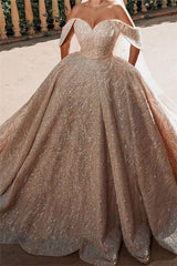 Luxurious Off The Shoulder Sequins Ball Gowns For Women A Line Satin Wedding Dress