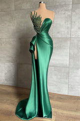 Mermaid Asymmetrical High Split Beaded Floor Length Sleeveless Prom Dress