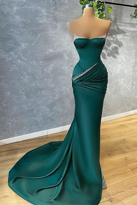 Mermaid Strapless Floor Length Sleeveless Open Back Prom Dress