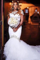 Ivory Mermaid Wedding Dress Satin Lace Tulle Beaded Bridal Dress