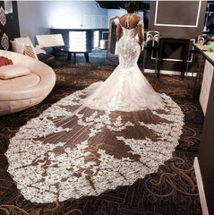 Ivory Wedding Dress Mermaid Long Sleeves Tulle Beaded Appliques Bridal Dress