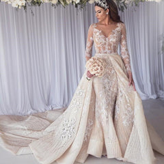 Long Sleeve Lace Mermaid Wedding Dress with Panel Train