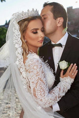 Ivory Wedding Dress V Neck Mermaid Lace Long Sleeves Lace Bridal Dress