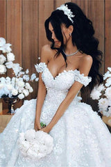 Off The Shoulder Appliques Luxurious Wedding Dress Princess Ball Gown Bridal Dress