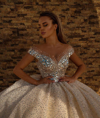 Off The Shoulder Ball Gown Sequined Wedding Dress