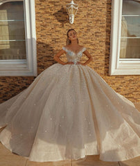 Off The Shoulder Ball Gown Sequined Wedding Dress