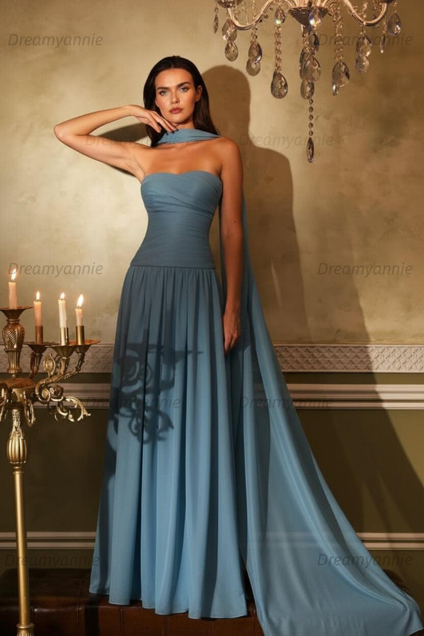 Orange A Line Prom Dress Sleeveless Strapless Evening Dress
