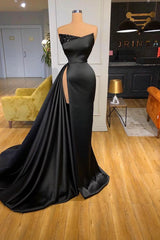 Black Long Prom Dress With Split Beadings Evening Gowns