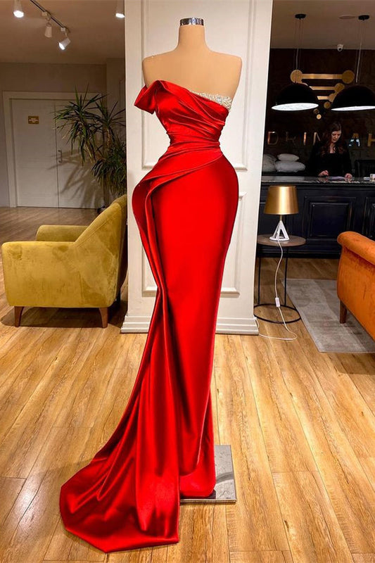 Red Mermaid Long Prom Dress With Beads Ruffles