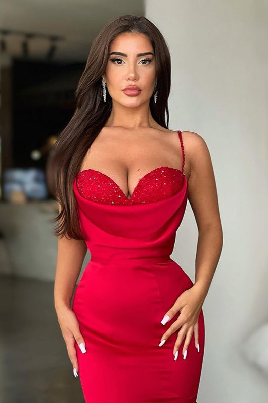 Red Spaghetti Straps Mermaid Prom Dress Long On Sale