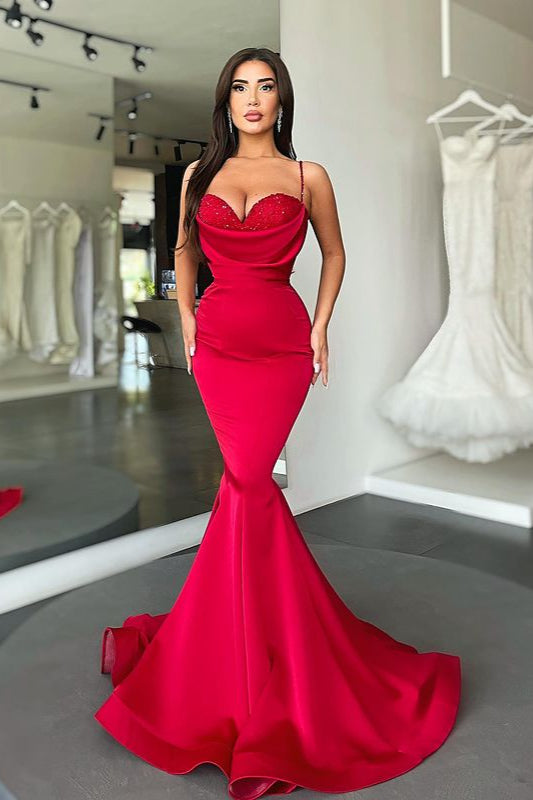 Red Spaghetti Straps Mermaid Prom Dress Long On Sale