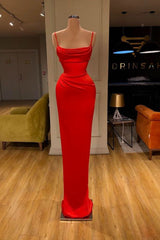 Spaghetti Starp Front Ruffle Orange Sheath Prom Dress