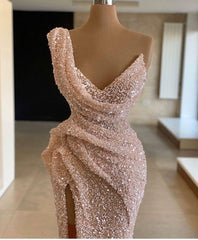 Sparkle One Shoulder Sleeveless Sequined Mermaid Prom Party Gowns