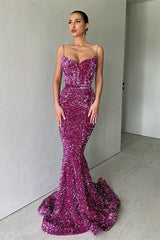 Sparkle Purple Spaghetti Strap Sequin Mermaid Long Prom Dress