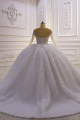 Sparkly Wedding Dress Sequined Long Sleeves Princess Ball Gown Bridal Dress