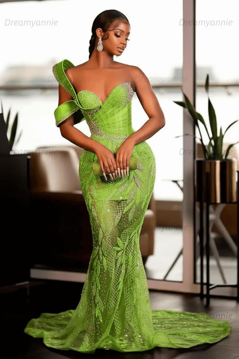 Mermaid Jewel Floor Length Sleeveless Appliques Lace Sequined Prom Dress
