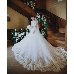 Ivory Wedding Dress Vintage Appliques Long Sleeve Bridal Dress