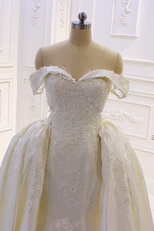 Sweetheart Lace Appliques Off The Shoulder Panel Train Wedding Dress