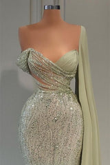 Sweetheart Strapless One Shoulder Sequined Floor Length Mermaid Prom Dress